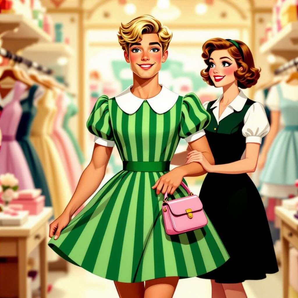 Man in Striped Dress in Art Nouveau Style