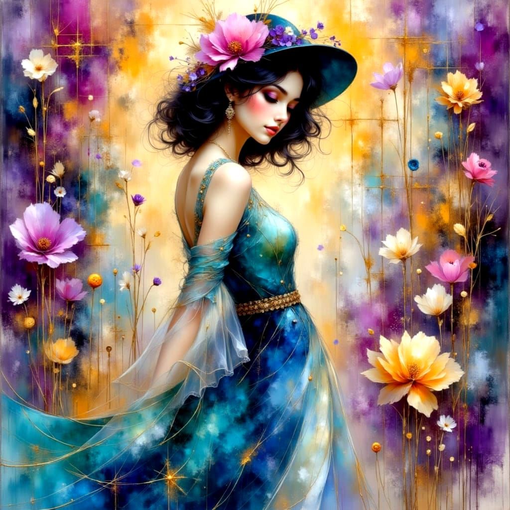 Ethereal 1920s Girl with Floral Headband in Watercolor