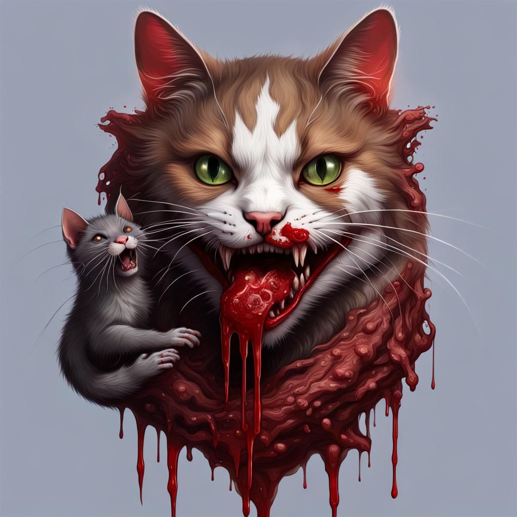 Bloody Cat with Rat: Detailed Matte Painting