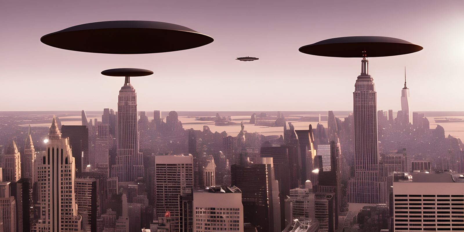 UFOs Over New York in Photorealistic Style