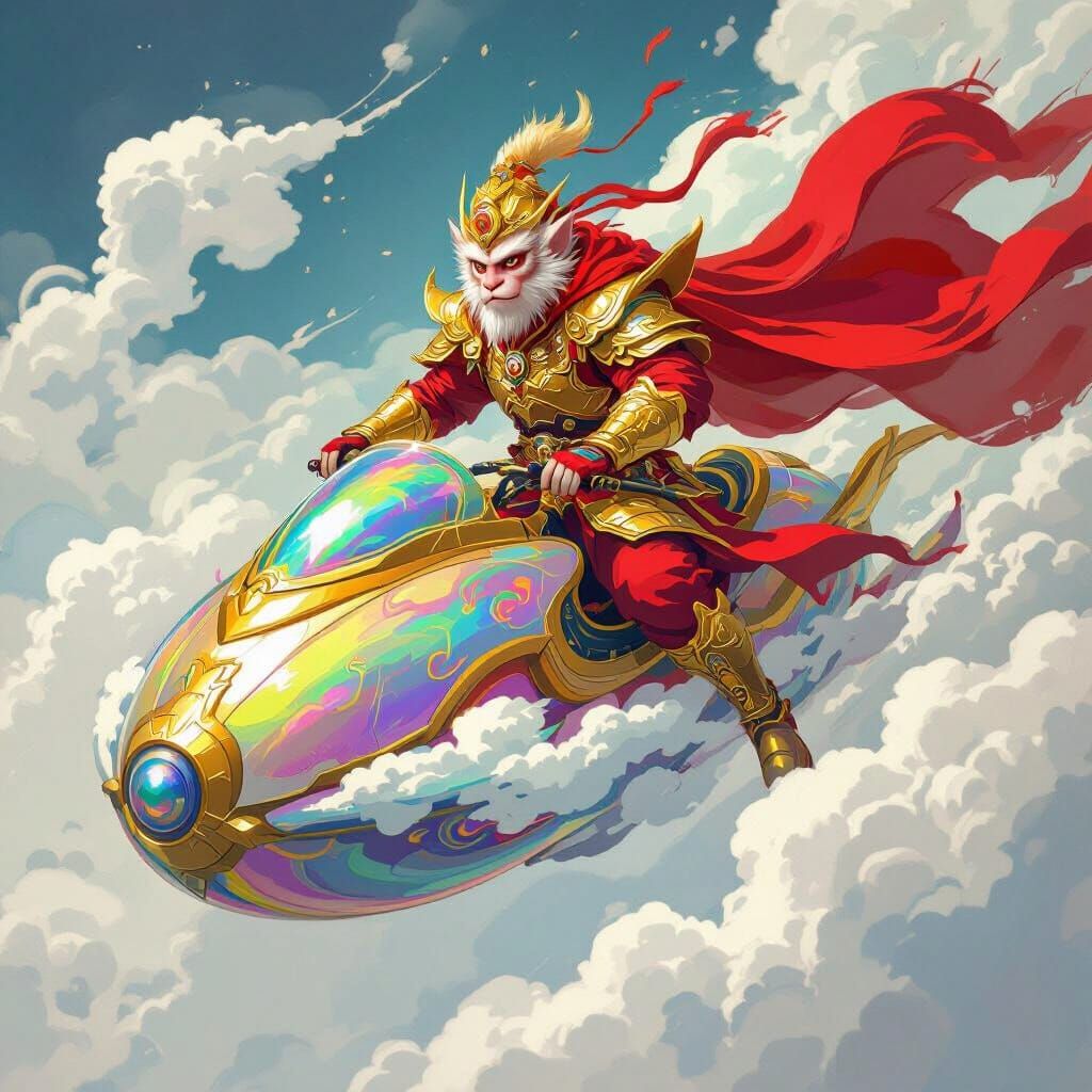 Sun Wukong Piloting Cloud Machine in James Jean Style