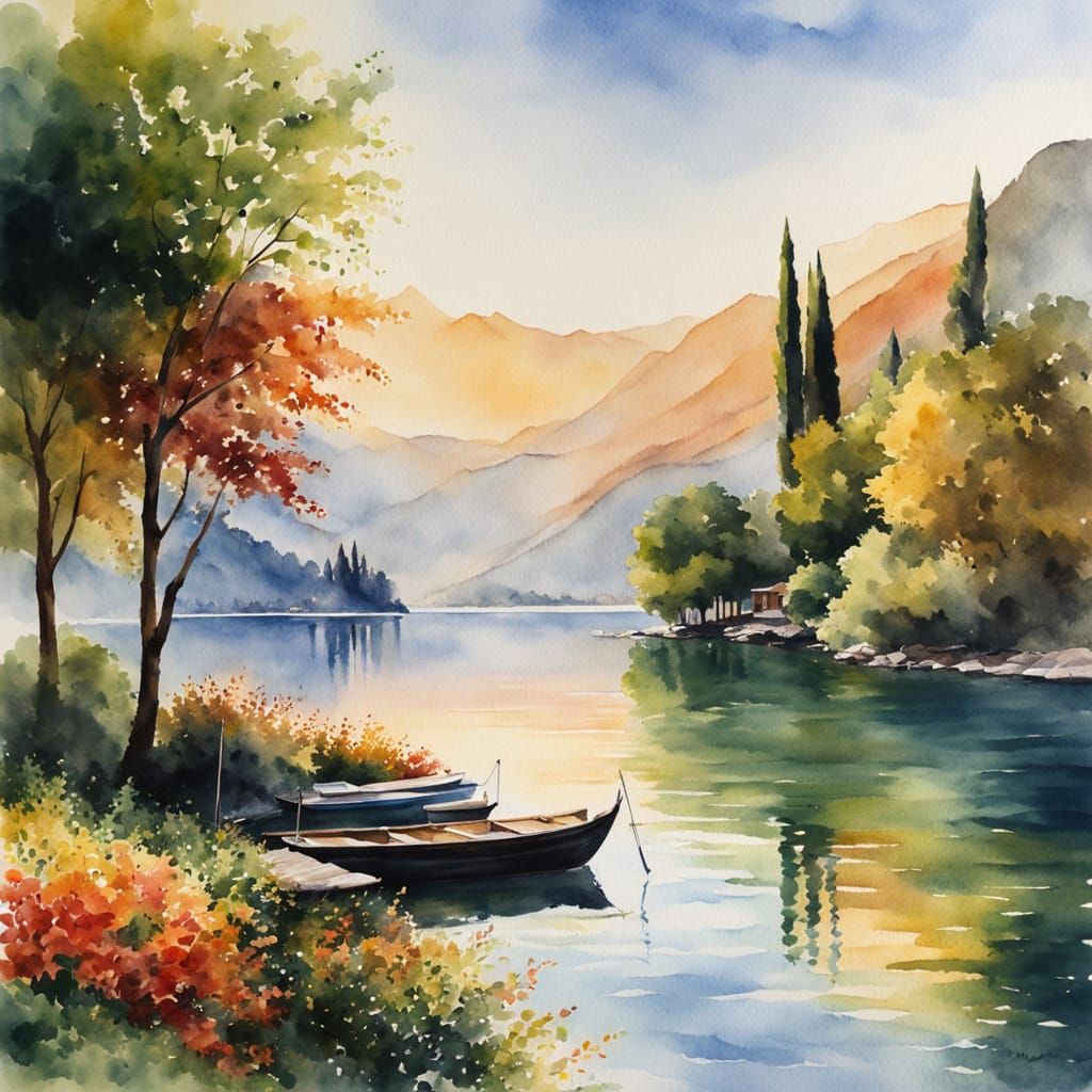 Lake Como in Italy: Watercolour Landscape