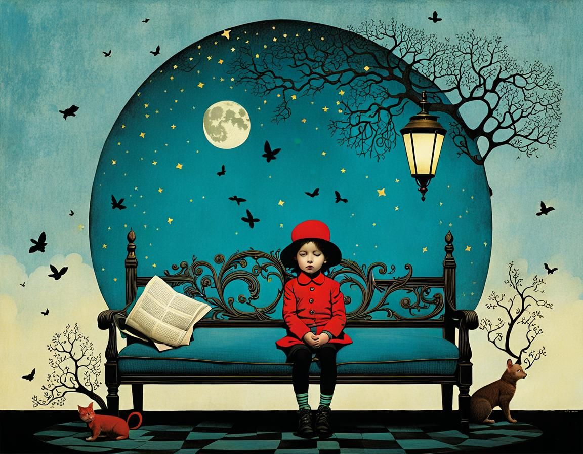 Whimsical Surrealist Scene in Vibrant Colors