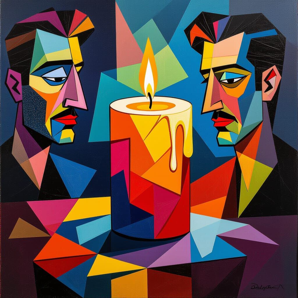 Melting Candle in Cubist Style with Electric Colors