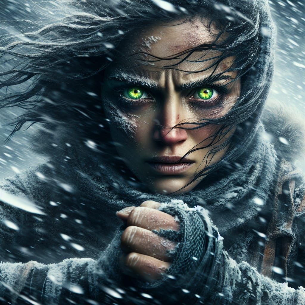 Woman Controls Snowstorm in Romanticism Style