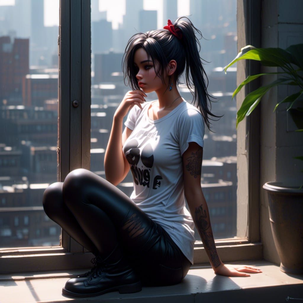 Girl in Brooklyn Apartment Deep in Thought