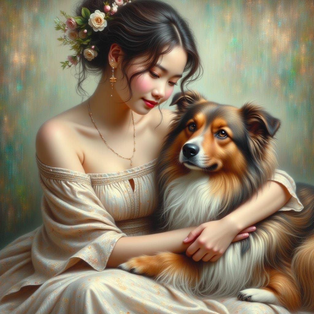 <lora:FiosFantasyGlow:1.0> oil painting, young japanese lady...