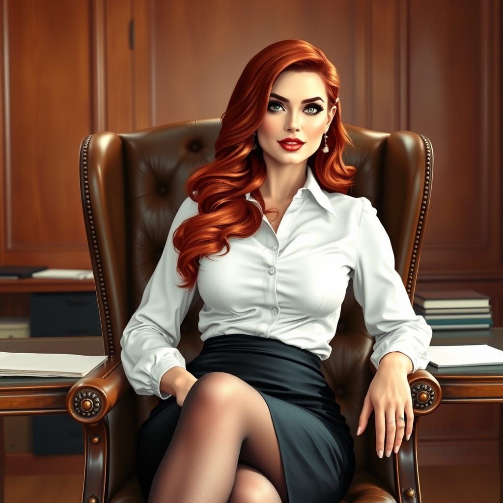 Stunning Red-Haired Southern Belle in Elegant Office Attire