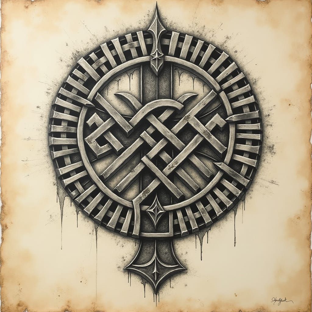 Nordic Runes Charcoal Drawing for Father and Daughter