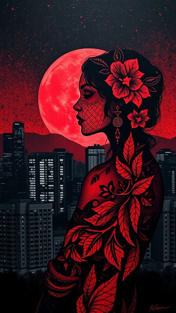 Dark Ages Op Art Portrait of a Femme Fatale in Downtown LA