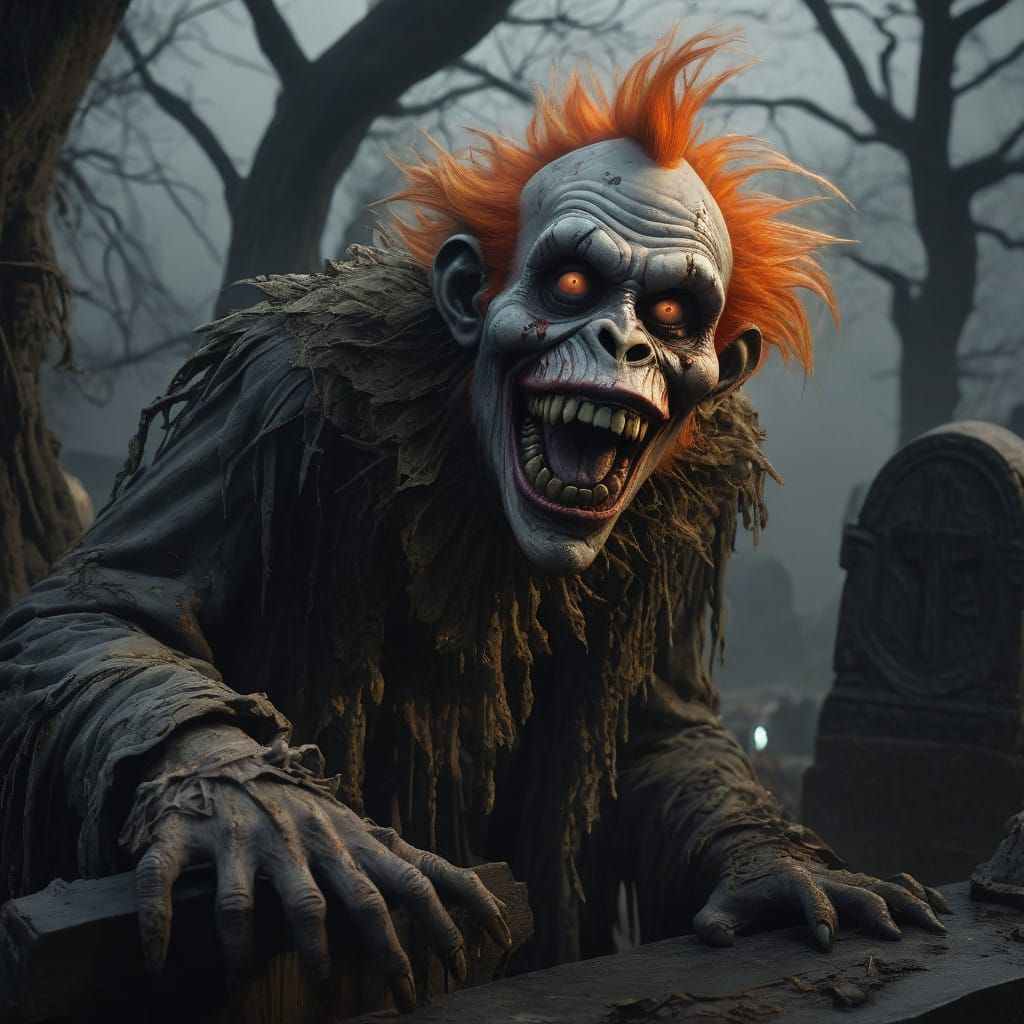 Grotesque Zombie Monkey Monster Clown Rises from the Shadows