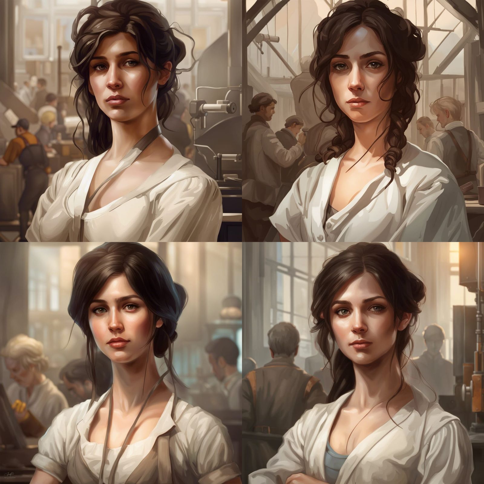 Young Woman Working in Factory, Art Nouveau Portrait