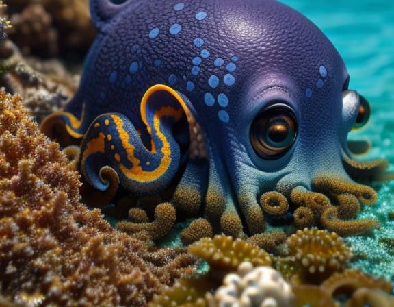 Cute Alien Octopus on a Beach Ecosystem