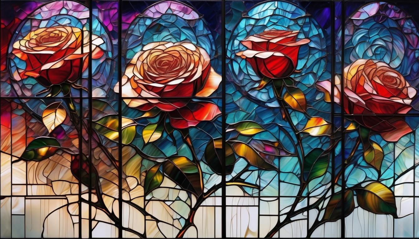Stained Glass Fractal Rose in Expressionist Style