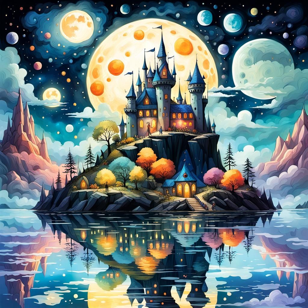Floating Fantasy Castle Island, Whimsical Art