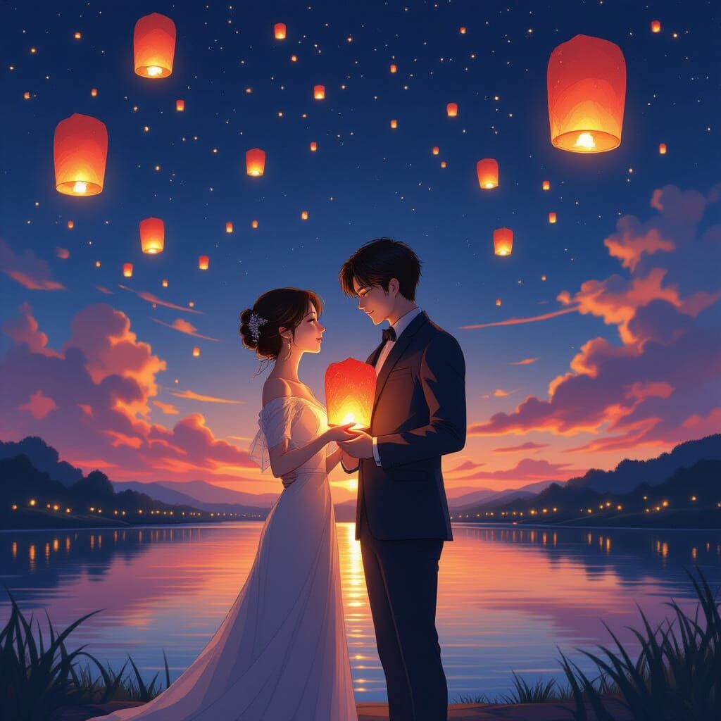 Romantic Lantern Release in Anime Style