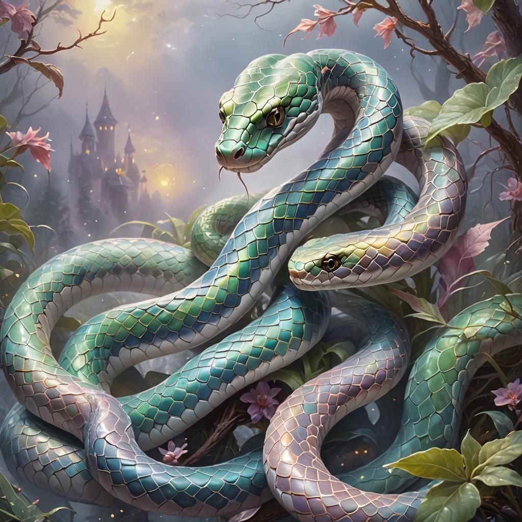 Luminescent Snake in Misty Ethereal Fantasy