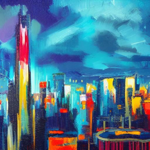 Lightning Storm Over Cityscape in Pop Art Style