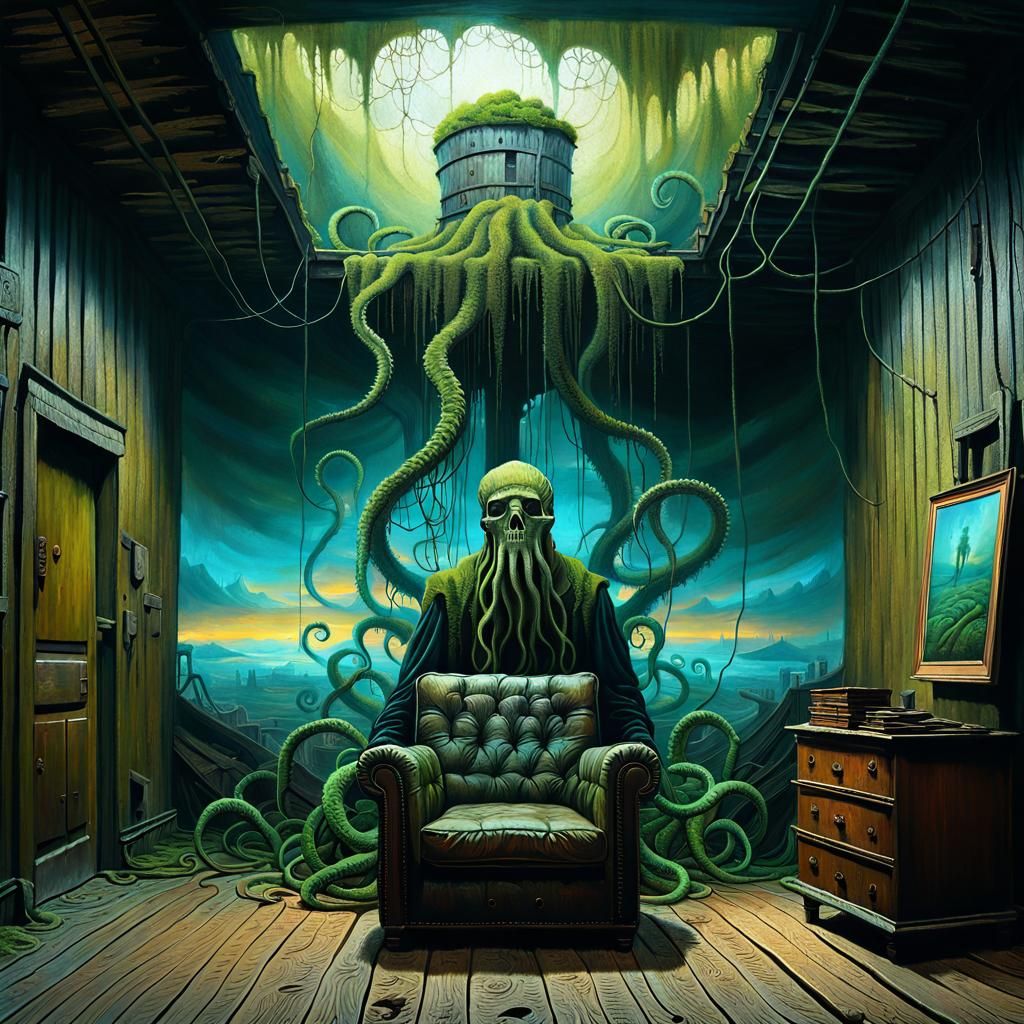 Sinister Tentacled Figure in Dark Surrealist Style