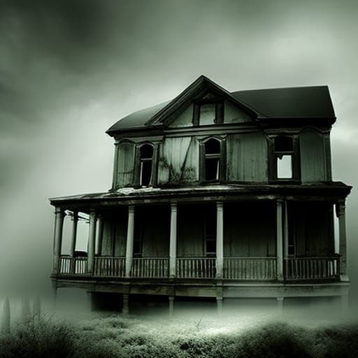 Haunted Victorian House with Ghosts, Digital Painting