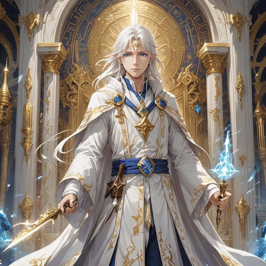 White Mage in Temple Interior Anime Art