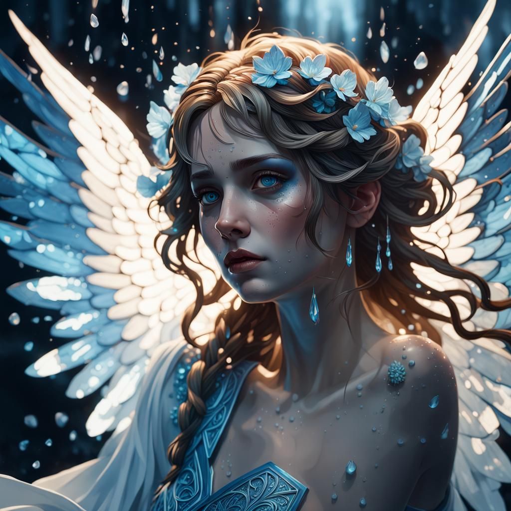 Angel's Tears: Hyperdetailed Art Nouveau Portrait