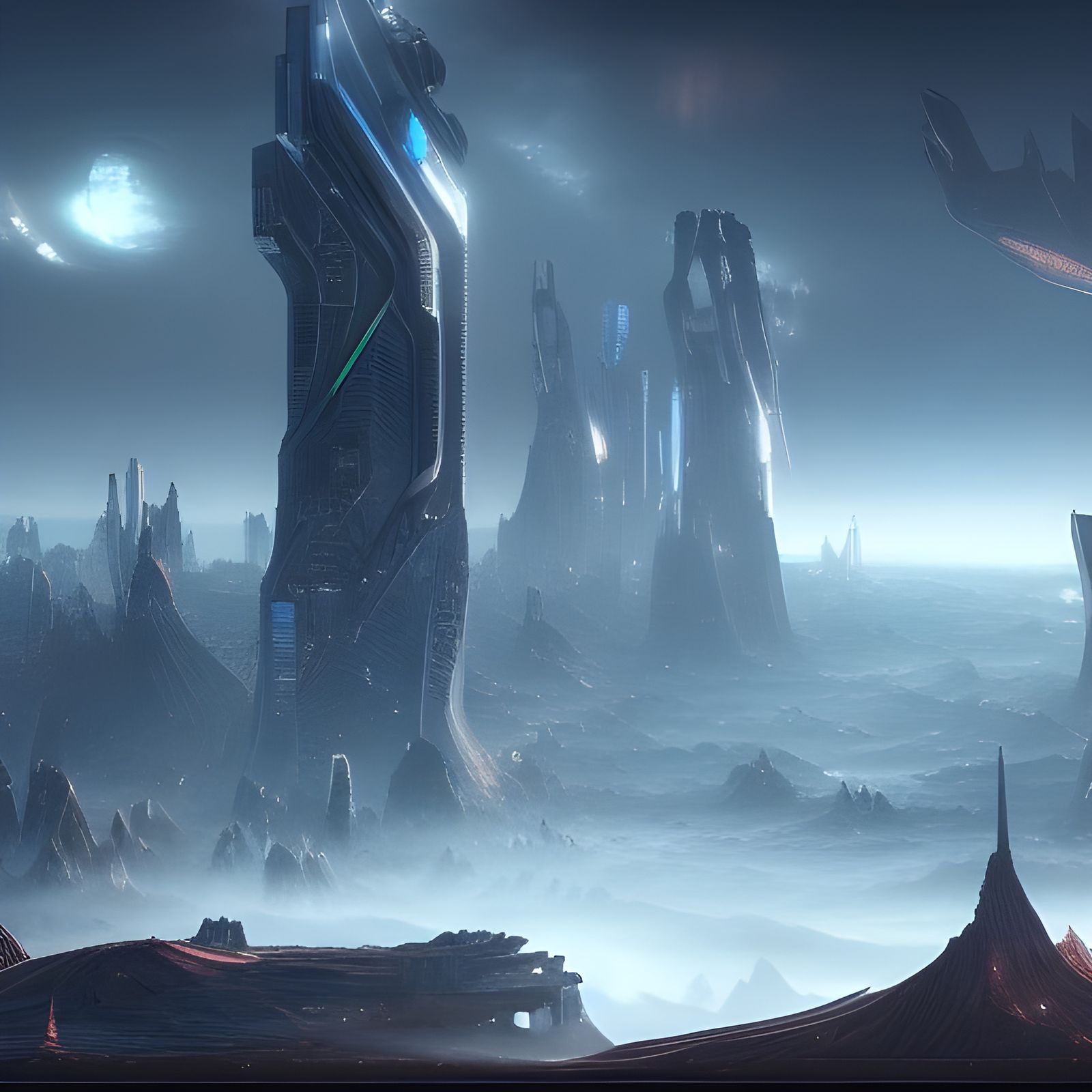 Futuristic Distant City in Detailed Matte Painting