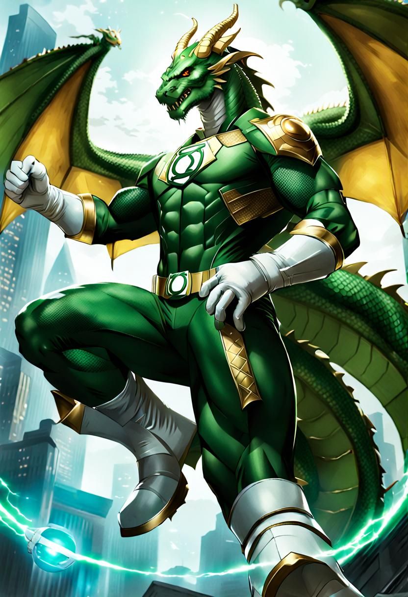 Green Lantern Dragon Anthro in Colossal Size