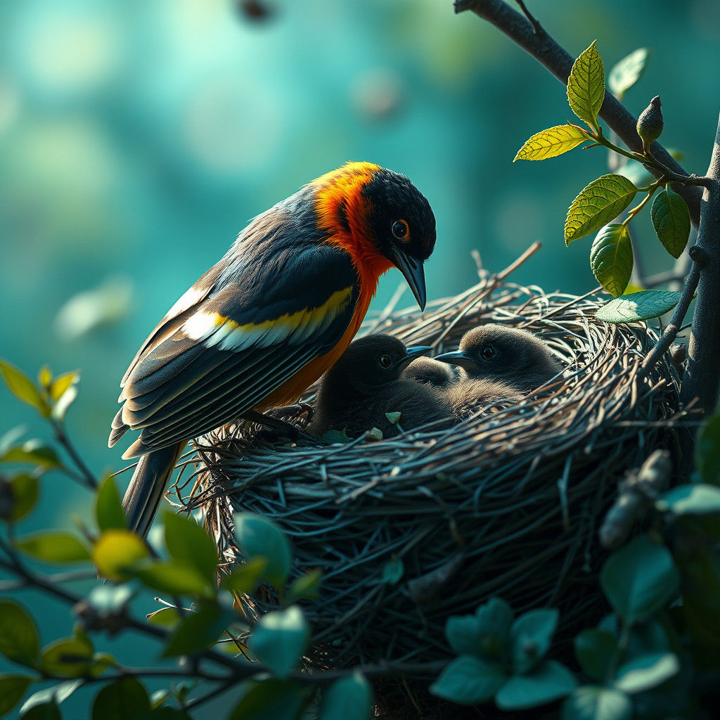 Oriole Feeding Young: Digital Matte Painting