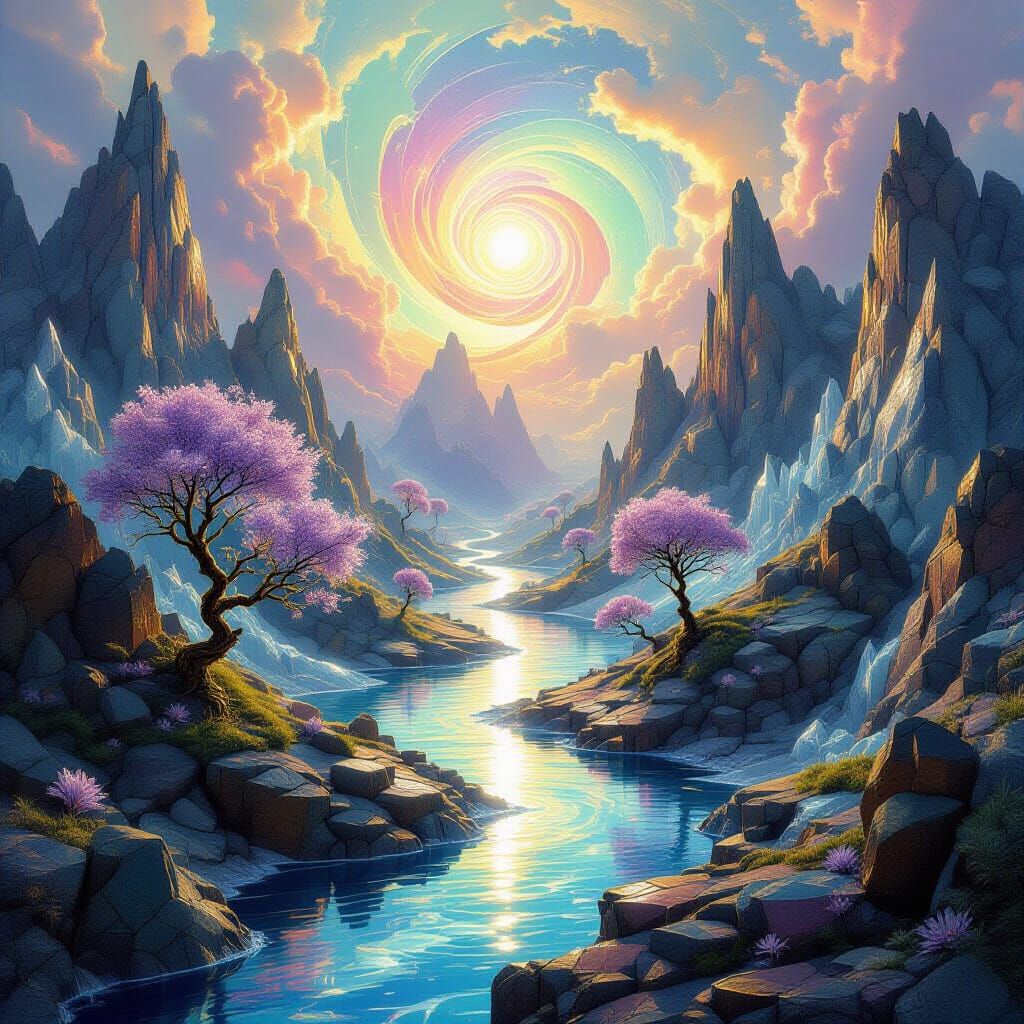 Fractal Blossom Valley with Molten Rivers