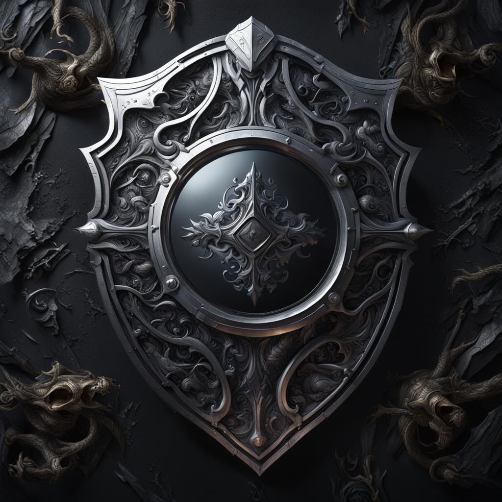 Black Shield with Silver Details: Matte Painting