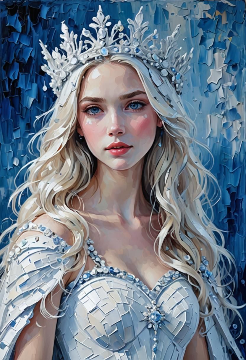 Impasto Painting of Beautiful Princess with Crown