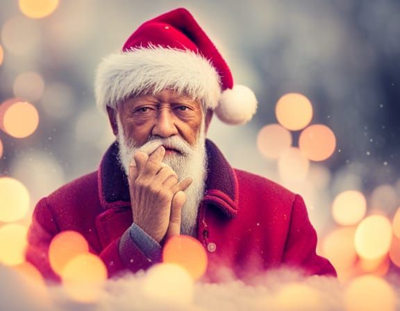 Festive Santa Portrait with Bokeh Lighting