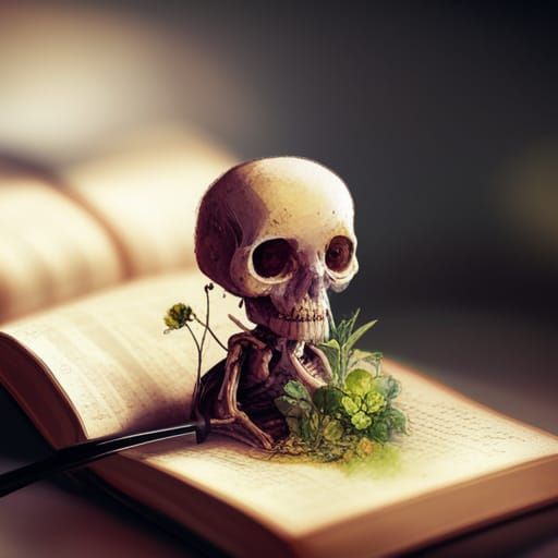 Cute Skeleton with Flowers: Fantasy Book Illustration