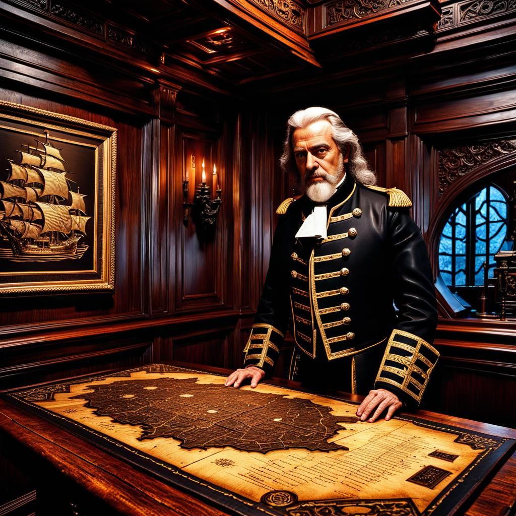 Admiral Cochrane and Treasure Map on Pirate Ship