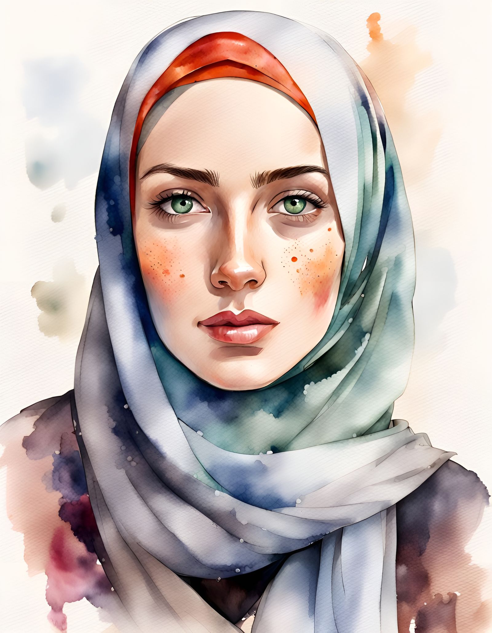 Watercolor Portrait of a German Woman in Hijab