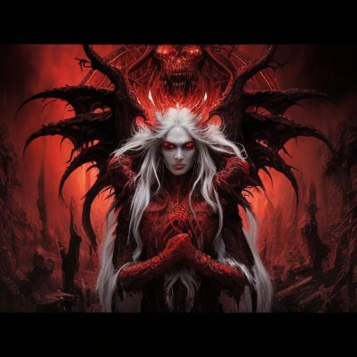 Demonic Deity Portrait with Fallen Angels, Dark Fantasy