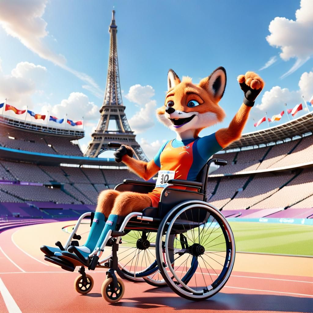 Fox Wheelchair Athlete Cheers at the Olympics: Pixar Style