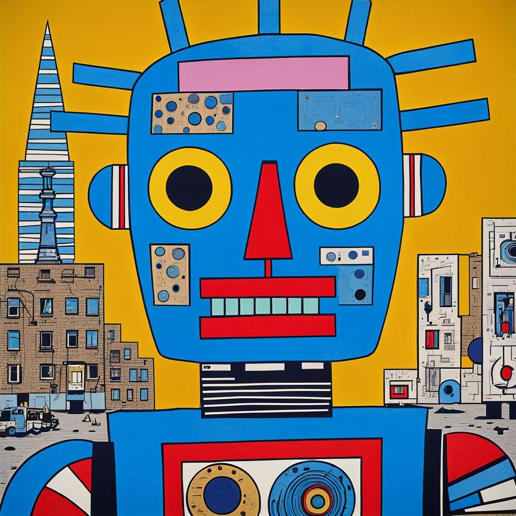 Cyborg Robot in Psychedelic Pop Art Style