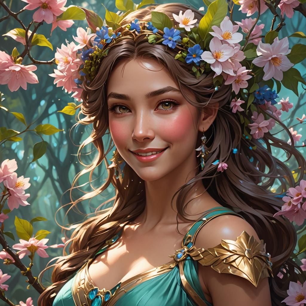 Goddess of Spring Portrait in Hyperdetailed Lighting