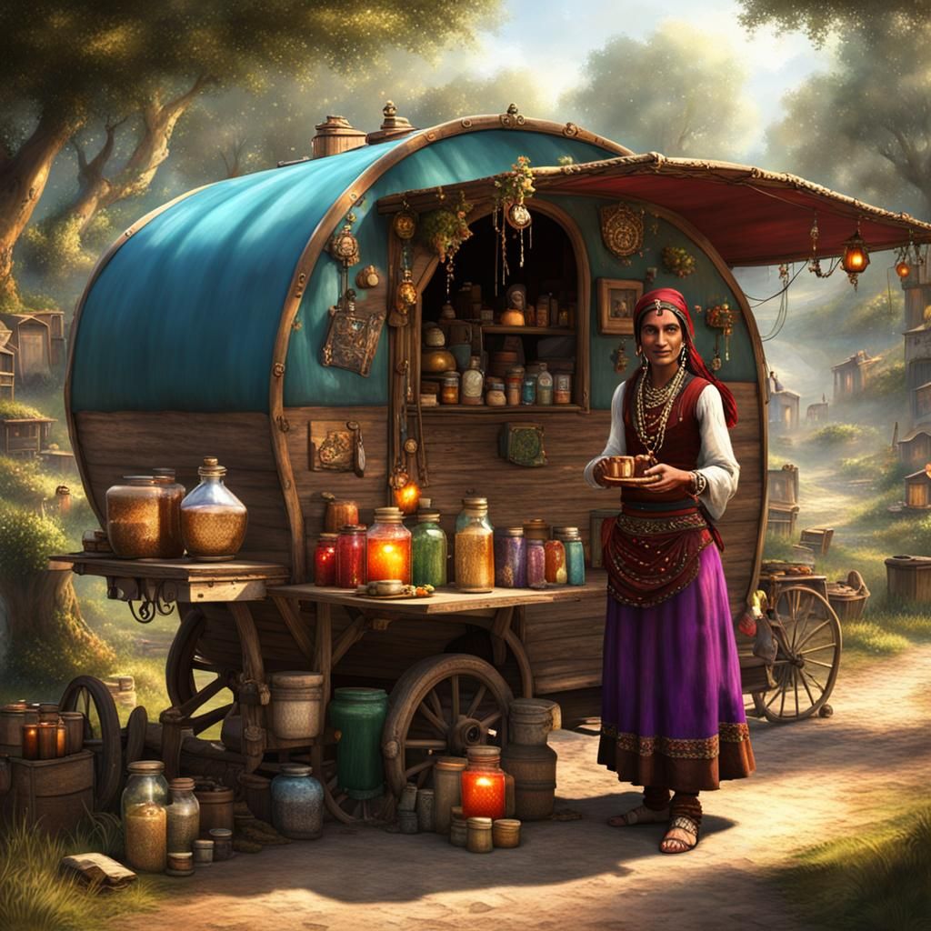 Enchanting Gypsy Selling Magic Potions