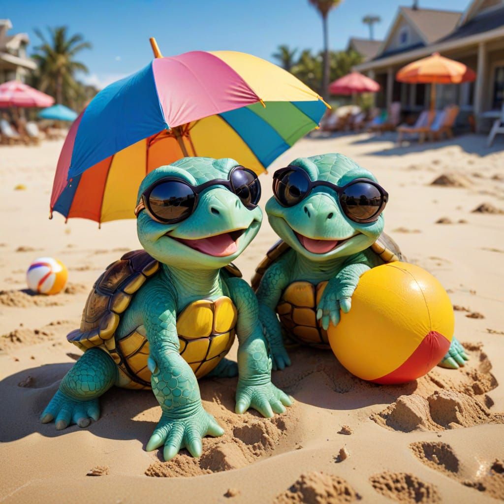Sunshine Yellow Turtles Giggling in the Sand