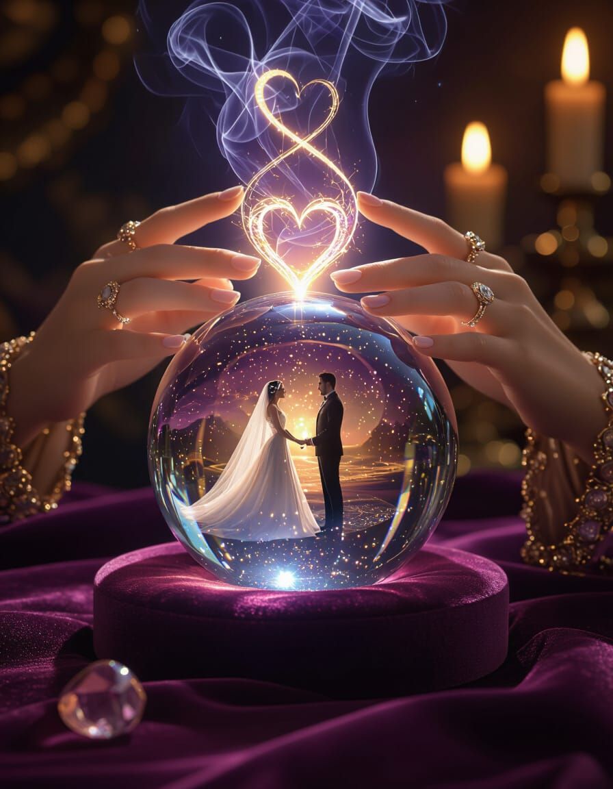 Mystical Crystal Ball with Hands Channeling Energy