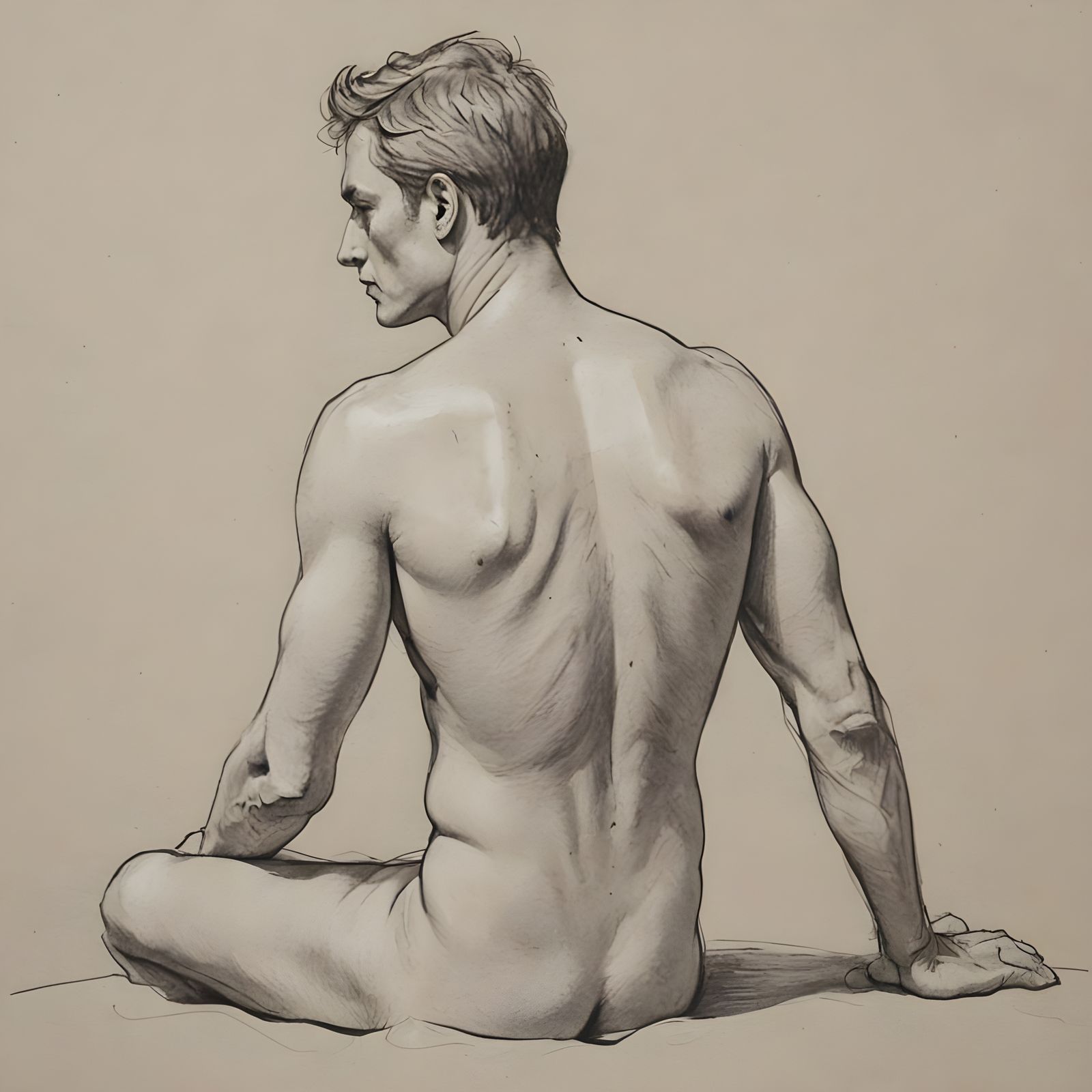 Minimalist Line Drawing of a Shirtless Man