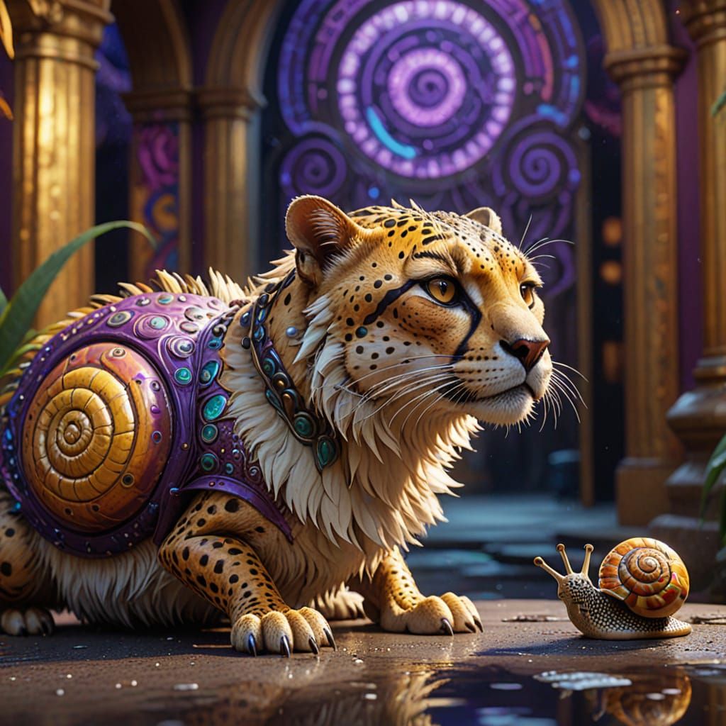 Majestic Cheetah-Snail Emerges in Vibrant, Hyperrealistic Ar...