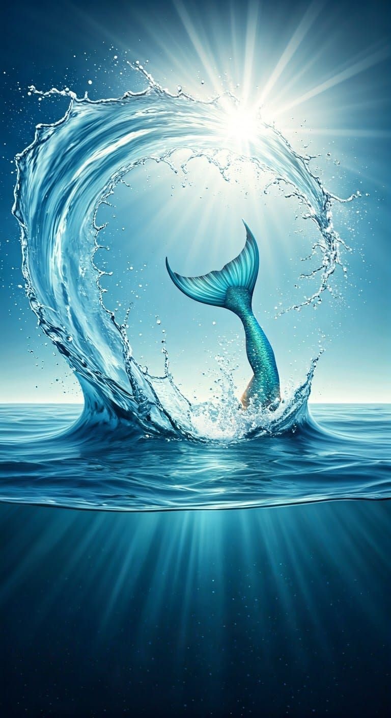 Mermaid Dive Creates Word Splash: Photorealistic Image