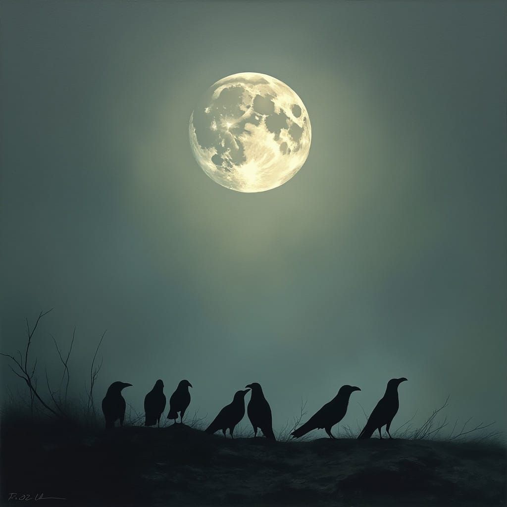 Ethereal Wolf Moon Over a Desolate Winter Landscape