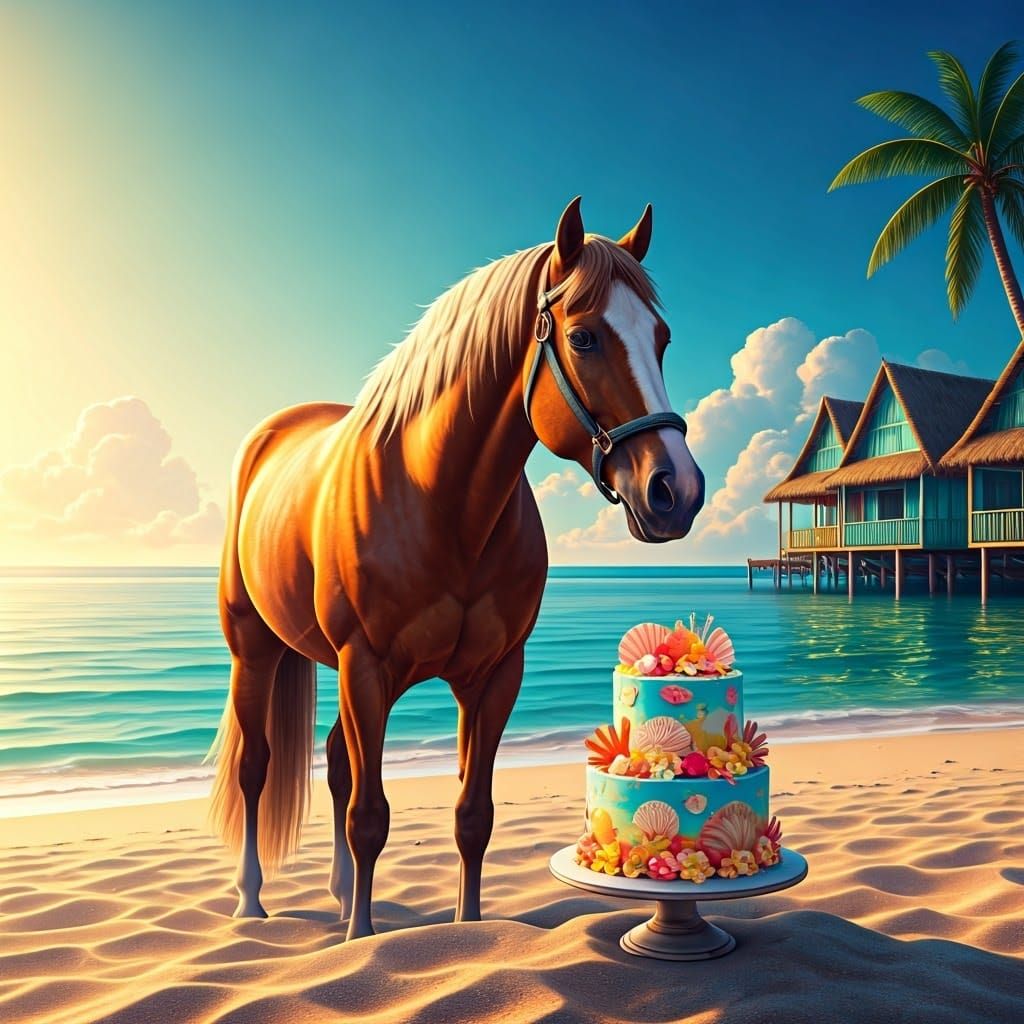 Horse Celebrates Birthday on Hawaiian Beach, Photography