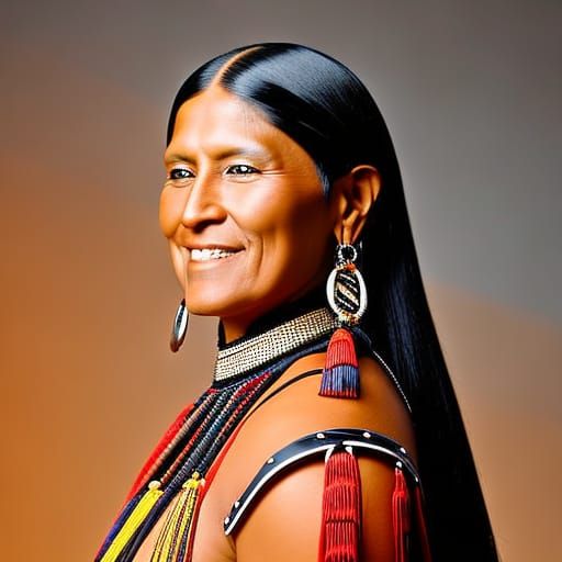 Native American Woman in Traditional Dress: High-Quality Por...