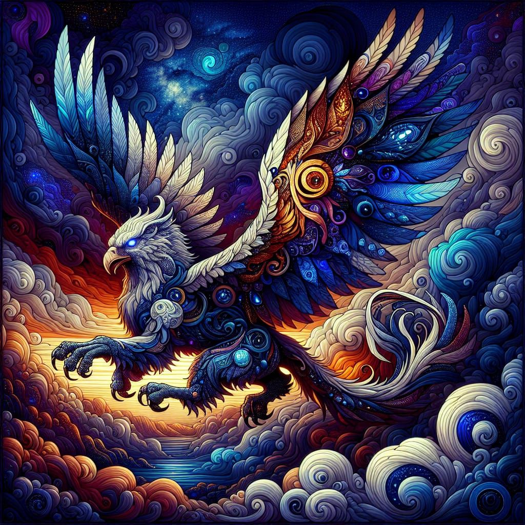 Stained Glass Griffin Takes Flight